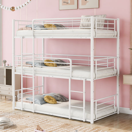 Twin-Twin-Twin Triple Bed with Built-in Ladder, Divided into Three Separate Beds,White(OLD SKU:LP000197AAK) - Home Elegance USA