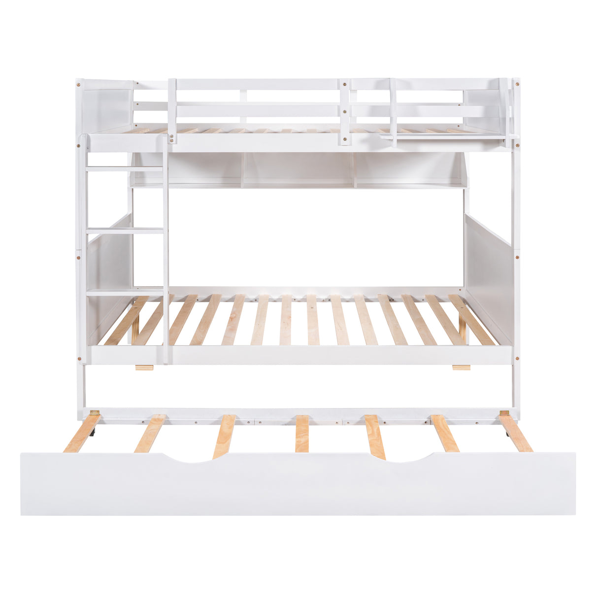 Full-Over-Full Bunk Bed with Twin size Trundle , Separable Bunk Bed with Bookshelf for Bedroom-White - Home Elegance USA