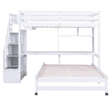 Twin over Full Bunk Bed with Storage Staircase, Desk, Shelves and Hanger for Clothes, White - Home Elegance USA