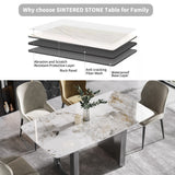 63"Modern artificial stone pandora white curved black metal leg dining table -6 people - Home Elegance USA