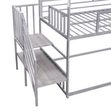Twin over Twin Metal Bunk Bed House Bed with Slide and Staircase, Silver - Home Elegance USA