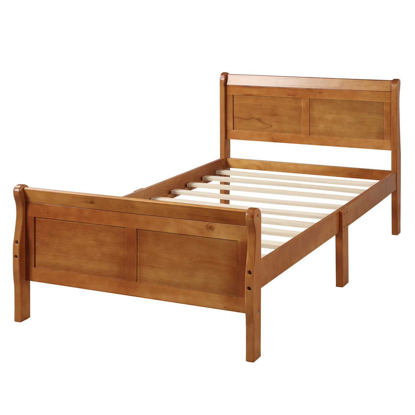 Wood Platform Bed Twin Bed Frame Mattress Foundation Sleigh Bed with Headboard/Footboard/Wood Slat Support - Home Elegance USA