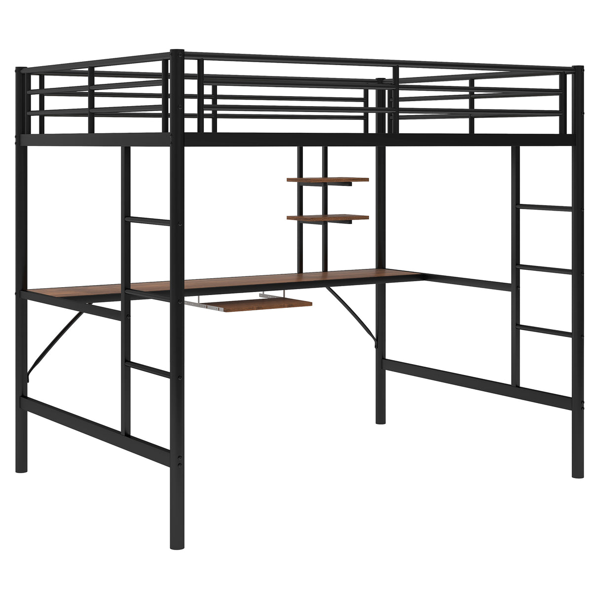 Loft Bed with Desk and Shelf , Space Saving Design,Full,Black (OLD SKU:MF285665AAB) - Home Elegance USA