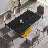 63-inch modern artificial stone black straight edge golden metal X-leg dining table -6 people - Home Elegance USA