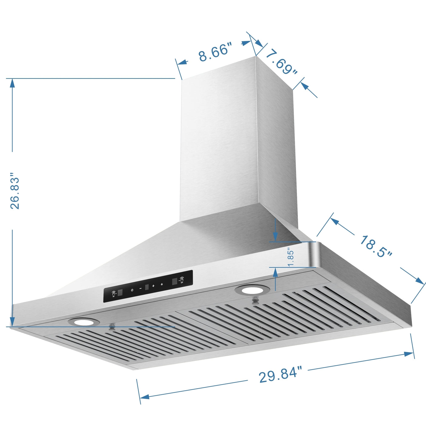 30 inch Wall Mounted Stainless Steel Range Hood with One Motor, LED Screen Finger Touch Control