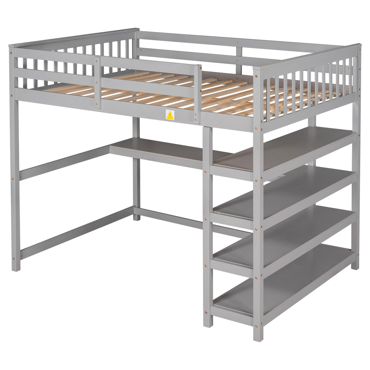 Full Size Loft Bed with Storage Shelves and Under-bed Desk, Gray(OLD SKU:SM000246AAE-1) - Home Elegance USA