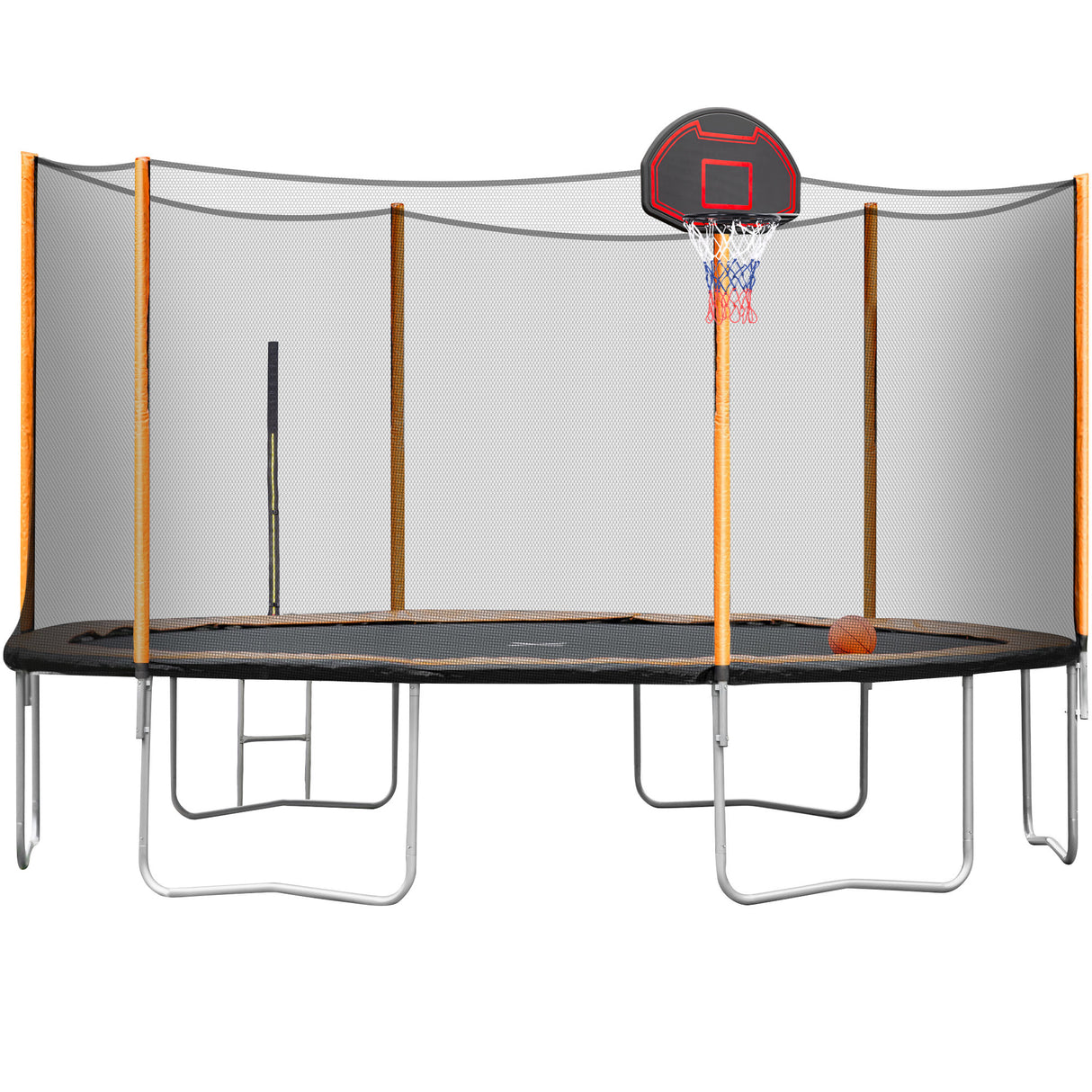 14FT Powder - coated Advanced Trampoline with Basketball Hoop Inflator and Ladder(Outer Safety Enclosure) Orange - W550S00014 - image - 5