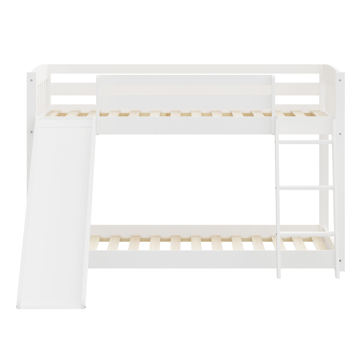 Yes4wood Kids Bunk Bed Twin Over Twin with Slide & Ladder, Heavy Duty Solid Wood Twin Bunk Beds Frame with Safety Guardrails for Toddlers, White - Home Elegance USA