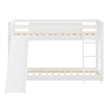 Yes4wood Kids Bunk Bed Twin Over Twin with Slide & Ladder, Heavy Duty Solid Wood Twin Bunk Beds Frame with Safety Guardrails for Toddlers, White - Home Elegance USA