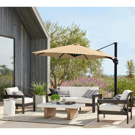Patio Cantilever Umbrella with Weight Base for Deck, Pool and Backyard in Beige