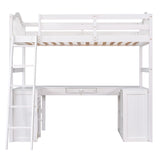 Twin size Loft Bed with Drawers, Cabinet, Shelves and Desk, Wooden Loft Bed with Desk - White(OLD SKU :LT000505AAK) - Home Elegance USA