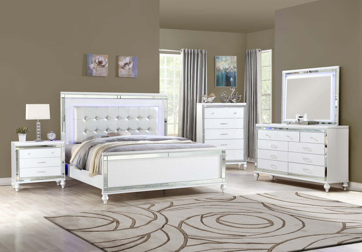 Sterling Full Size Upholstered LED Bed made with wood in White Color - Home Elegance USA