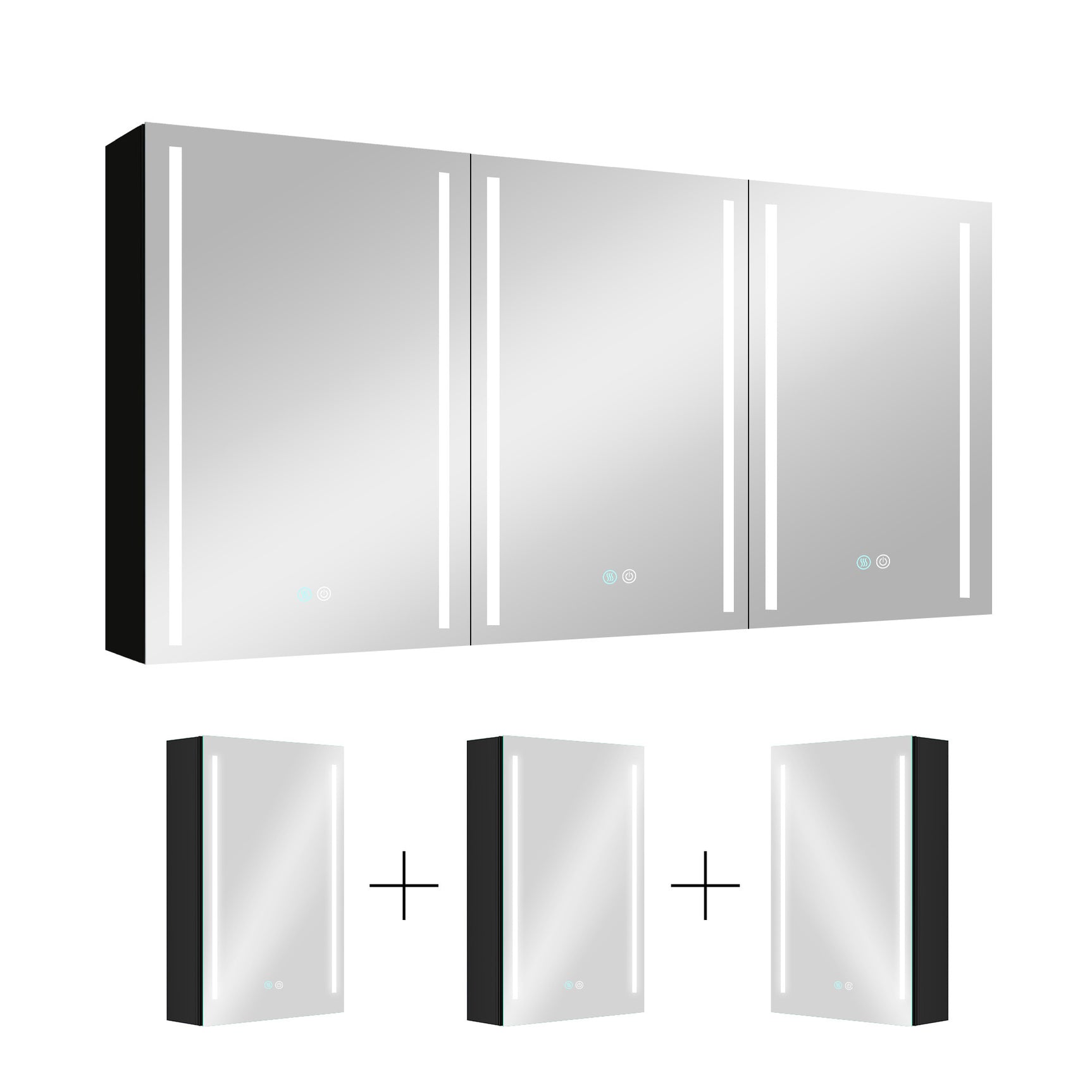 60x30 Inch LED Bathroom Medicine Cabinet Surface Mount Double Door Lighted Medicine Cabinet, Medicine Cabinets for Bathroom with Mirror Defogging, Dimmer Black - W995S00073 - image - 15