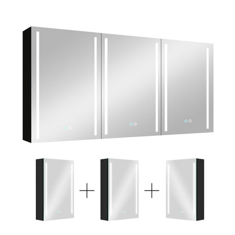 60x30 Inch LED Bathroom Medicine Cabinet Surface Mount Double Door Lighted Medicine Cabinet, Medicine Cabinets for Bathroom with Mirror Defogging, Dimmer Black - W995S00073 - image - 15