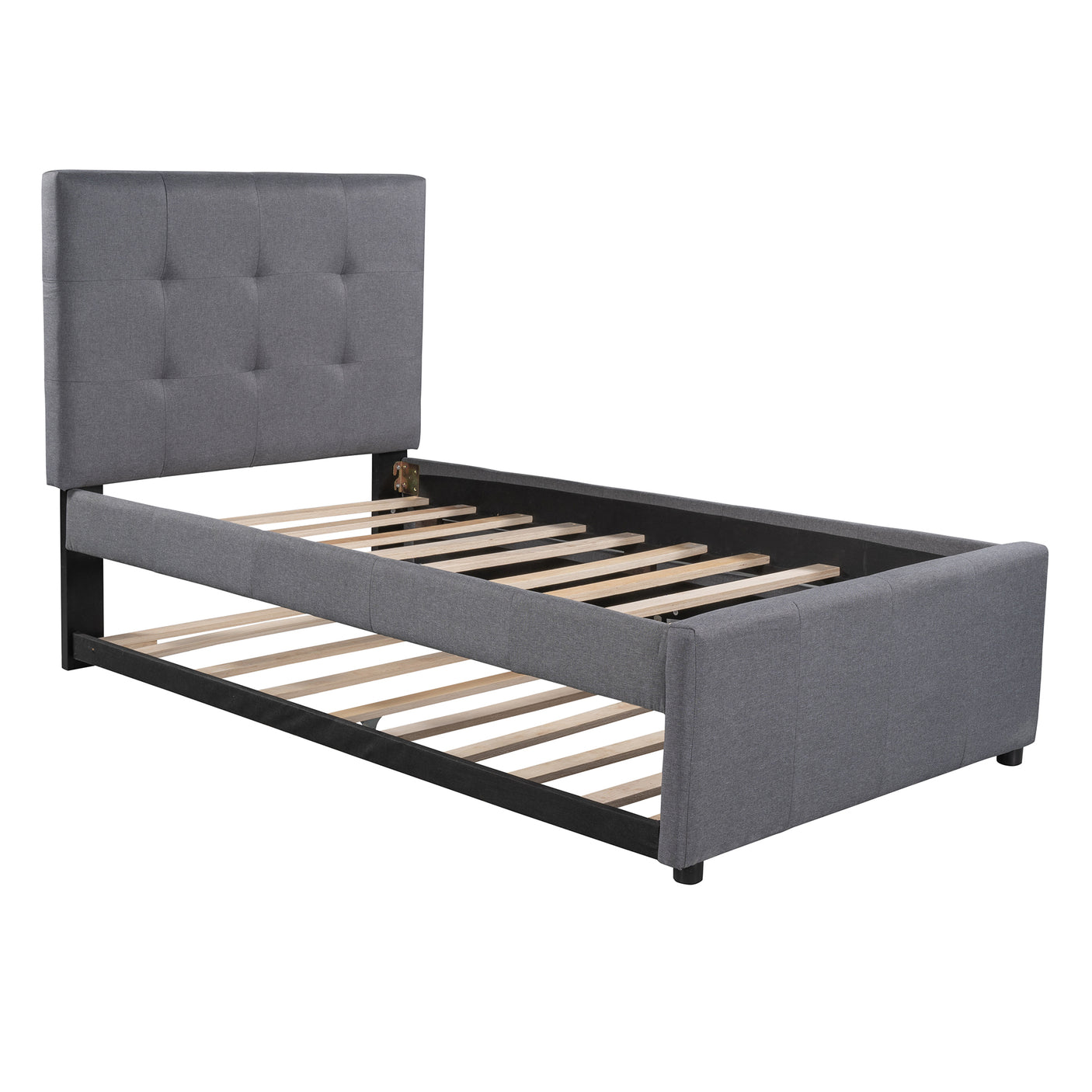 Linen Upholstered Platform Bed With Headboard and Trundle, Twin(Old SKU: SM000504AAE) - Home Elegance USA