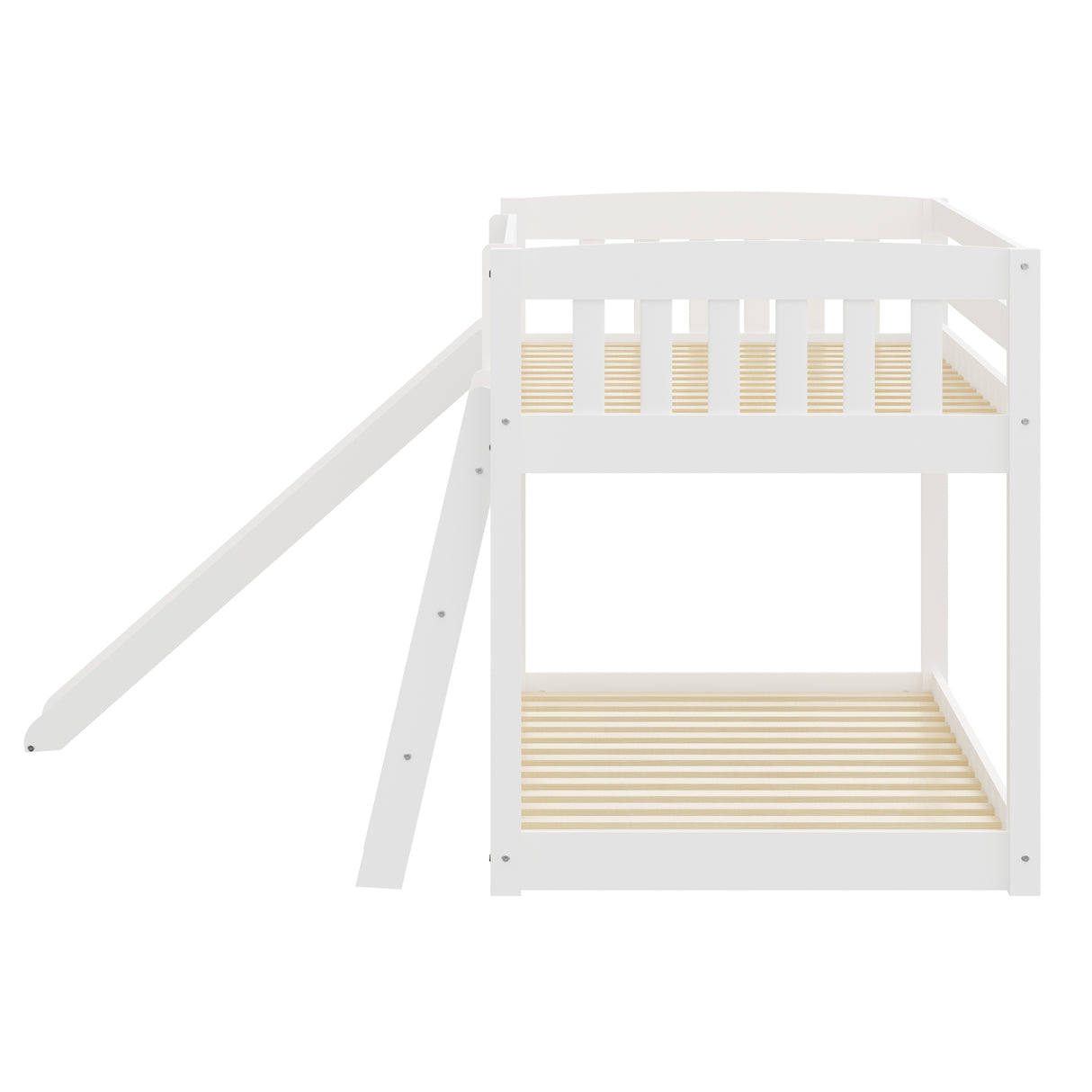 Yes4wood Kids Bunk Bed Twin Over Twin with Slide & Ladder, Heavy Duty Solid Wood Twin Bunk Beds Frame with Safety Guardrails for Toddlers, White - Home Elegance USA