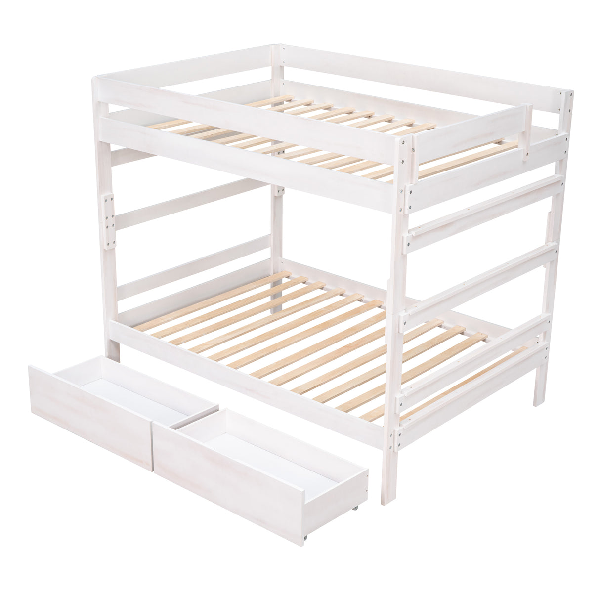 Full over Full Wood Bunk Bed with 2 Drawers, White - Home Elegance USA