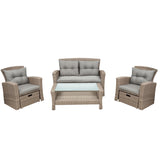 U-style Patio Furniture Set, 4 Piece Outdoor Conversation Set All Weather Wicker Sectional Sofa with Ottoman and Cushions - Home Elegance USA