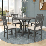 TREXM 5-Piece Round Dining Table and Chair Set with Special-shaped Legs and an Exquisitely Designed Hollow Chair Back for Dining Room (Gray) - Home Elegance USA