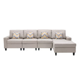 Nolan Beige Linen Fabric 4Pc Reversible Sectional Sofa Chaise with Pillows and Interchangeable Legs - Home Elegance USA