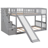 Stairway Twin over Twin Bunk Bed with Two Drawers and Slide, Gray(OLD SKU :LT000155AAE) - Home Elegance USA