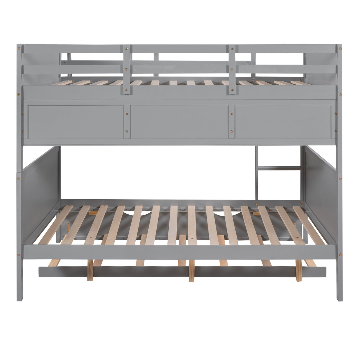 Full-Over-Full Bunk Bed with Twin size Trundle , Separable Bunk Bed with Bookshelf for Bedroom-Gray - Home Elegance USA