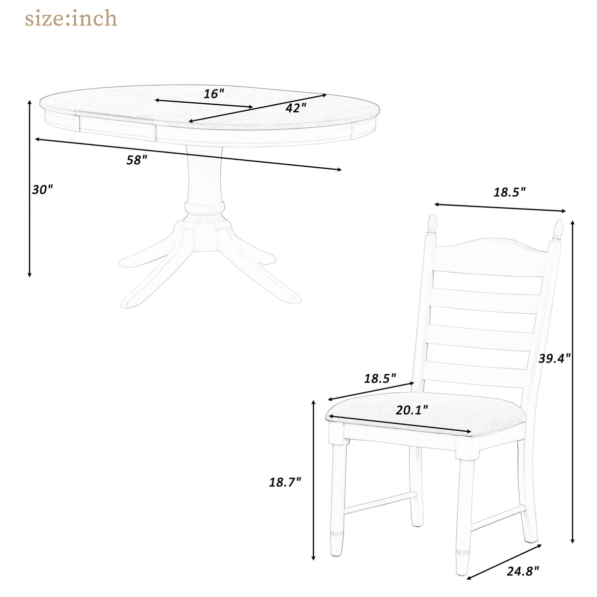 TREXM 5-Piece Retro Functional Dining Table Set Wood Round Extendable Dining Table and 4 Upholstered Dining Chairs (Antique White) - Home Elegance USA