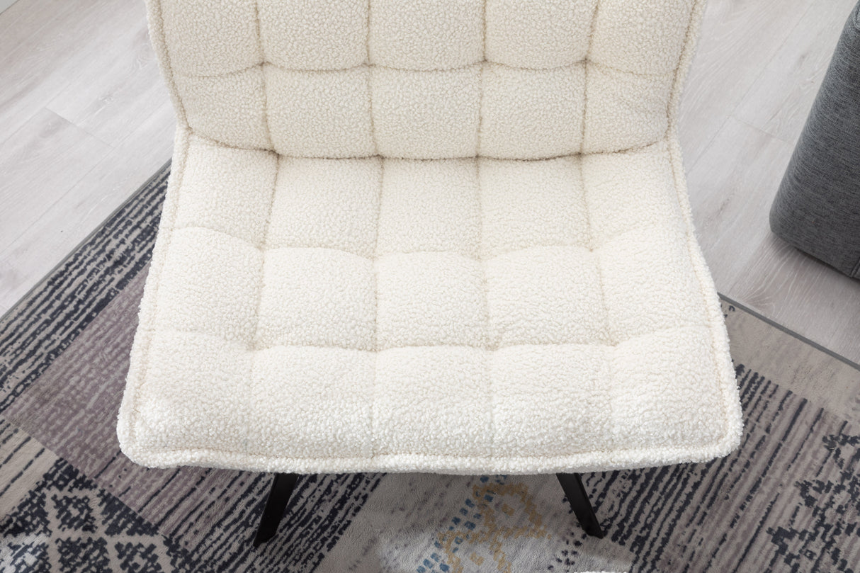 Modern Soft Teddy Fabric Material Large Width Accent Chair Leisure Chair Armchair TV Chair Bedroom Chair With Ottoman Black Legs For Indoor Home And Living Room,White - Home Elegance USA