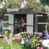 Outdoor Storage Shed 10'x 8', Metal Garden Shed for Bike, Trash Can, Tools, Galvanized Steel Outdoor Storage Cabinet with Lockable Door for Backyard, Patio, Lawn (10x8ft, Black)