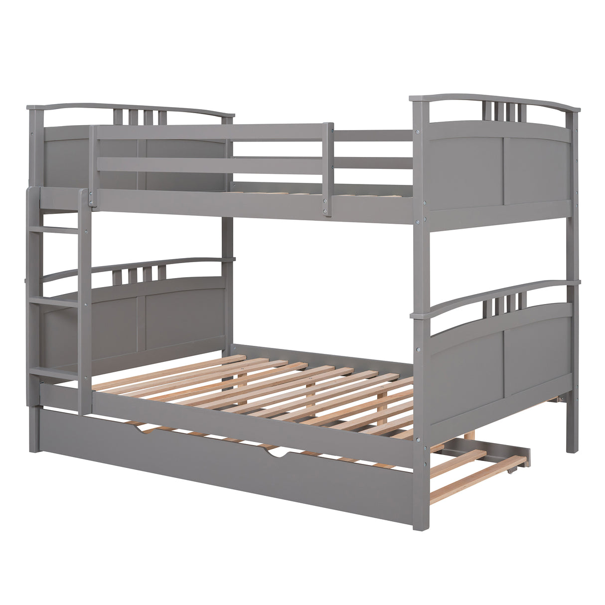 Full-Over-Full Bunk Bed with Twin size Trundle , Separable Bunk Bed for Bedroom - Grey - Home Elegance USA