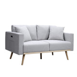 Easton Light Gray Linen Fabric Sofa Loveseat Living Room Set with USB Charging Ports Pockets & Pillows Home Elegance USA