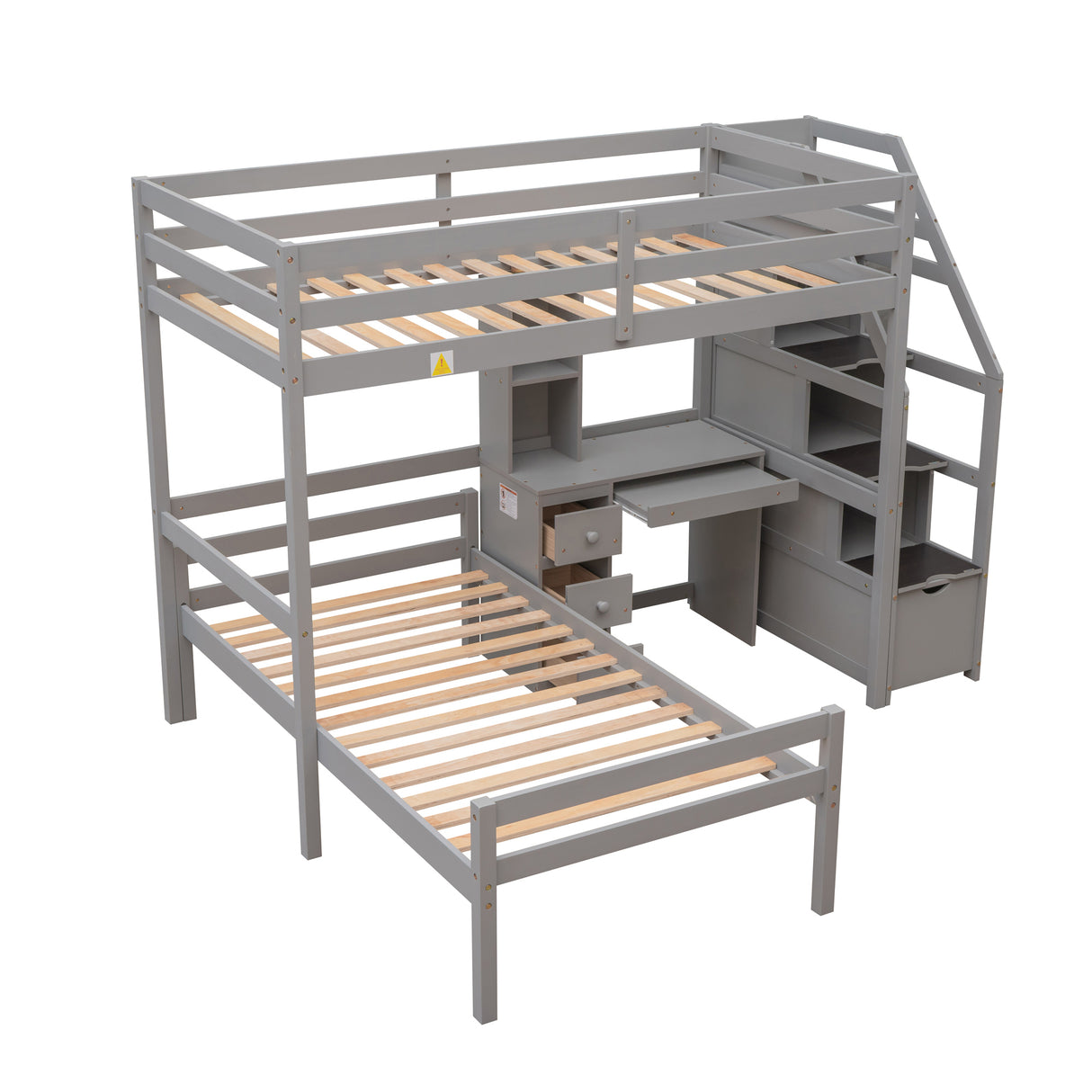 Twin Size Loft Bed with a Stand-alone Bed, Storage Staircase, Desk, Shelves and Drawers, Gray - Home Elegance USA