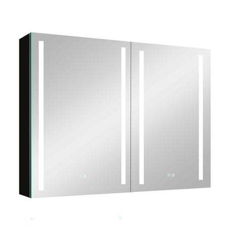 40x30 Inch LED Bathroom Medicine Cabinet Surface Mount Double Door Lighted Medicine Cabinet, Medicine Cabinets for Bathroom with Mirror Defogging, Dimmer Black - W995S00036 - image - 1