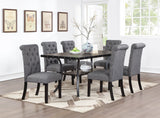 Classic Dining Room Furniture Natural Wooden Rectangle Top Dining Table 6x Side Chairs Charcoal Fabric Tufted Toll Back Top Back Chair Nail heads Trim and Storage Shelve 7pc Dining Set - Home Elegance USA