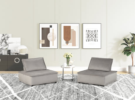 Anna Light Gray Velvet Set of 2 Armless Lounge Chair - Home Elegance USA