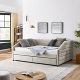 Full Size Daybed with Two Drawers Trundle Upholstered Tufted Sofa Bed, Linen Fabric, Beige (82.5"x58"x34")