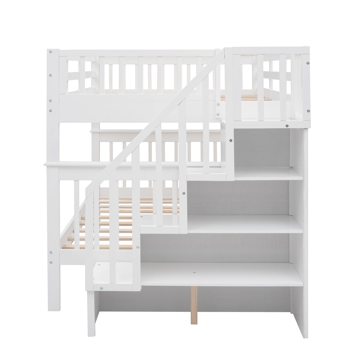 Stairway Full-Over-Full Bunk Bed with Storage and Guard Rail for Bedroom, Dorm, White color(OLD SKU :LP001110AAK) - Home Elegance USA