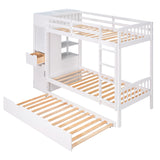 Twin Size Bunk Bed with Trundle and Attached Multifunctional Locker,White - Home Elegance USA