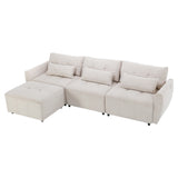 113.3" Convertible Sectional Sofa Couch 3 - Seat L - Shaped Sofa with Movable Ottoman and USB for Apartment, Living Room, Bedroom, Beige - SG000880AAA - image - 10