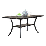 Modern Classic Dining Room Furniture Natural Wooden Rectangle Top Dining Table 6x Side Chairs Gray Fabric Nail heads Trim and Storage Shelve 7pc Dining Set - Home Elegance USA