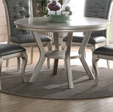 Formal Traditional Dining Table Round Table Silver Hue 5pc Dining Table w Shelf 4x Side Chairs Tufted Back Dining Room Furniture - Home Elegance USA