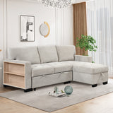 Stylish and Functional Light Chaise Lounge Sectional with Storage Rack Pull-out Bed Drop Down Table  and USB Charger Light Gray - Home Elegance USA