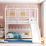 Twin Over Twin Metal Bunk Bed ,Metal Housebed With Slide,Three Colors Available.(White with White  Slide)(OLD SKU :LP000095AAK) - Home Elegance USA