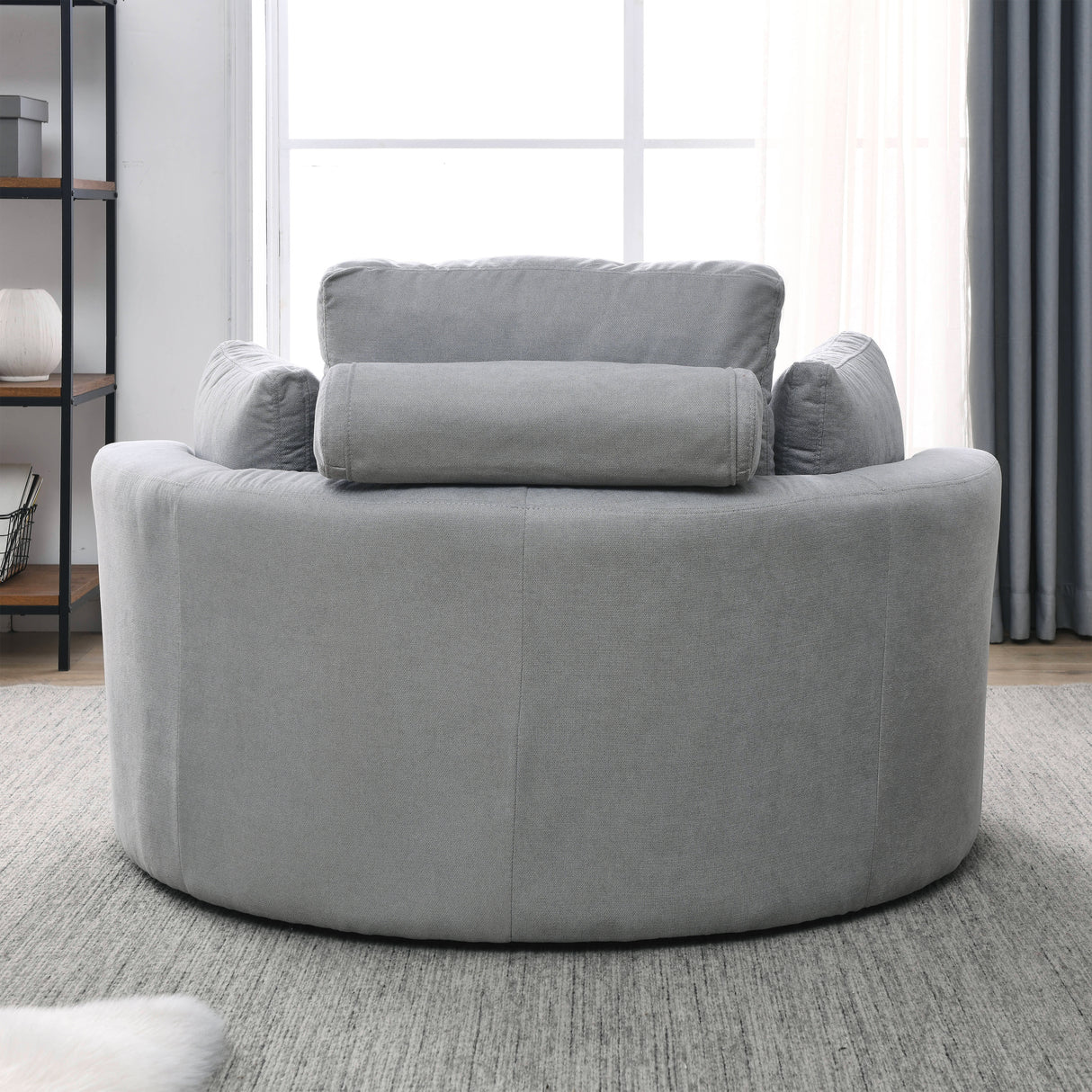 [Video] Welike Swivel Accent Barrel Modern Grey Sofa Lounge Club Big Round Chair with Storage Ottoman Linen Fabric for Living Room Hotel with Pillows .2PCS Home Elegance USA