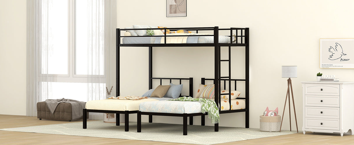 Twin over Twin & Twin Bunk Beds for 3, Twin XL over Twin & Twin Bunk Bed Metal Triple Bunk Bed, Black (Pre-sale date: June 10th) - Home Elegance USA