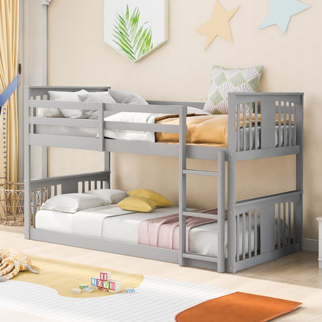 Twin Over Twin Bunk Bed with Ladder, Gray (Old SKU:LP000107AAE) - Home Elegance USA