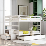 Full over Full Bunk Bed with Twin Size Trundle (White)(OLD SKU :LP000033AAK) - Home Elegance USA