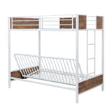 Twin-Over-Futon Bunk Bed, Metal Futon Bunk Bed Frame with Guardrails and Ladder(White)(OLD SKU:LP000096AAK) - Home Elegance USA