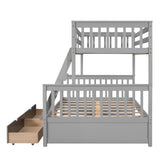 Twin-Over-Full Bunk Bed with Ladders and Two Storage Drawers(Gray)( old sku:LT000165AAE） - Home Elegance USA