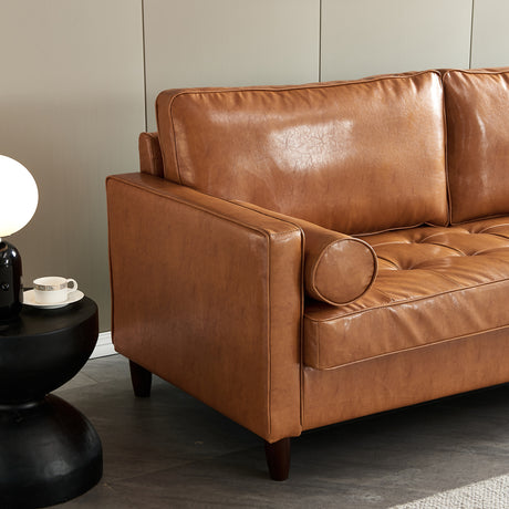 Modern Mid-Century Vegan Leather Sofa （Mocha） - Home Elegance USA